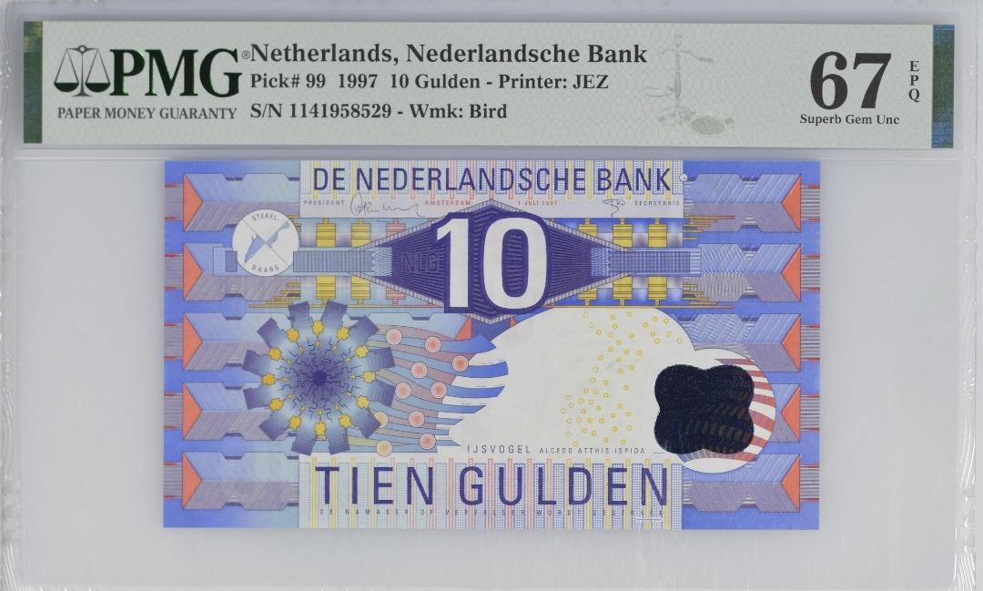 10 Gulden 1997 Netherlands P 99 PMG Grade 67 Uncirculated UNC