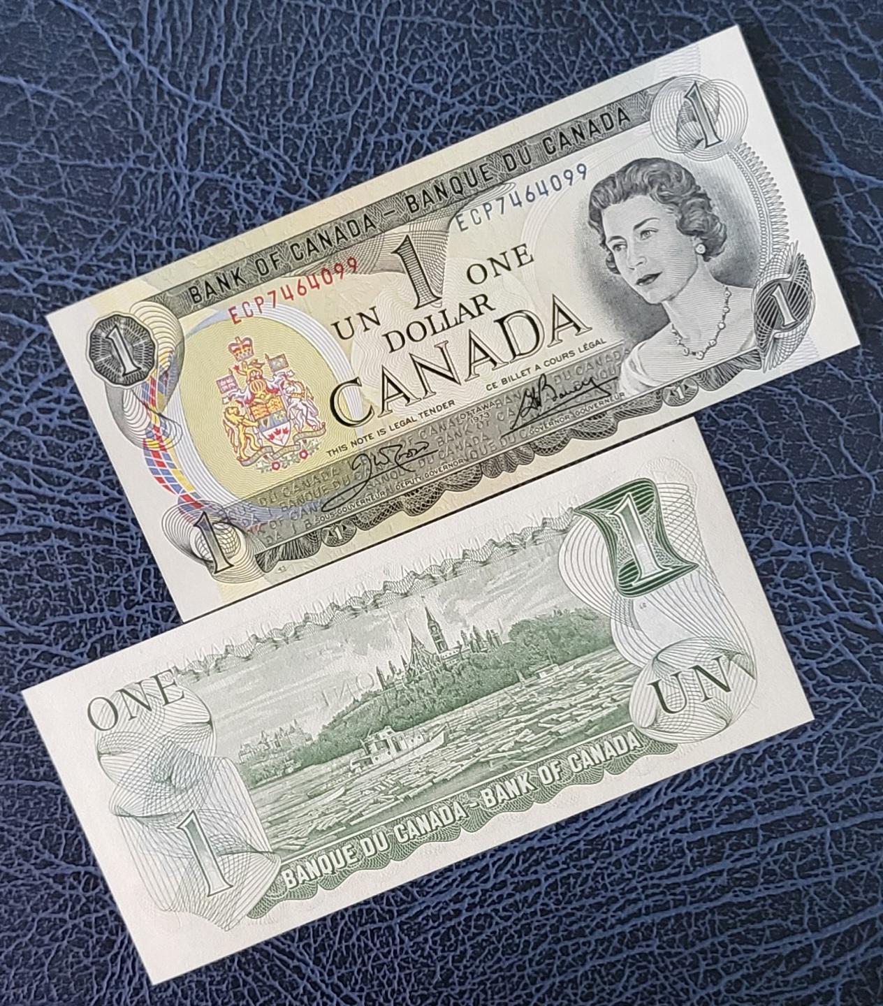 1 One Dollar 1973 Canada Banknote Consecutive Pair P 85c Uncirculated UNC
