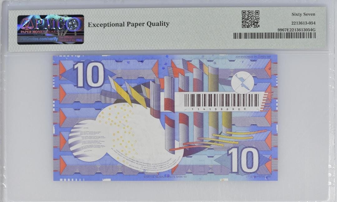 10 Gulden 1997 Netherlands P 99 PMG Grade 67 Uncirculated UNC