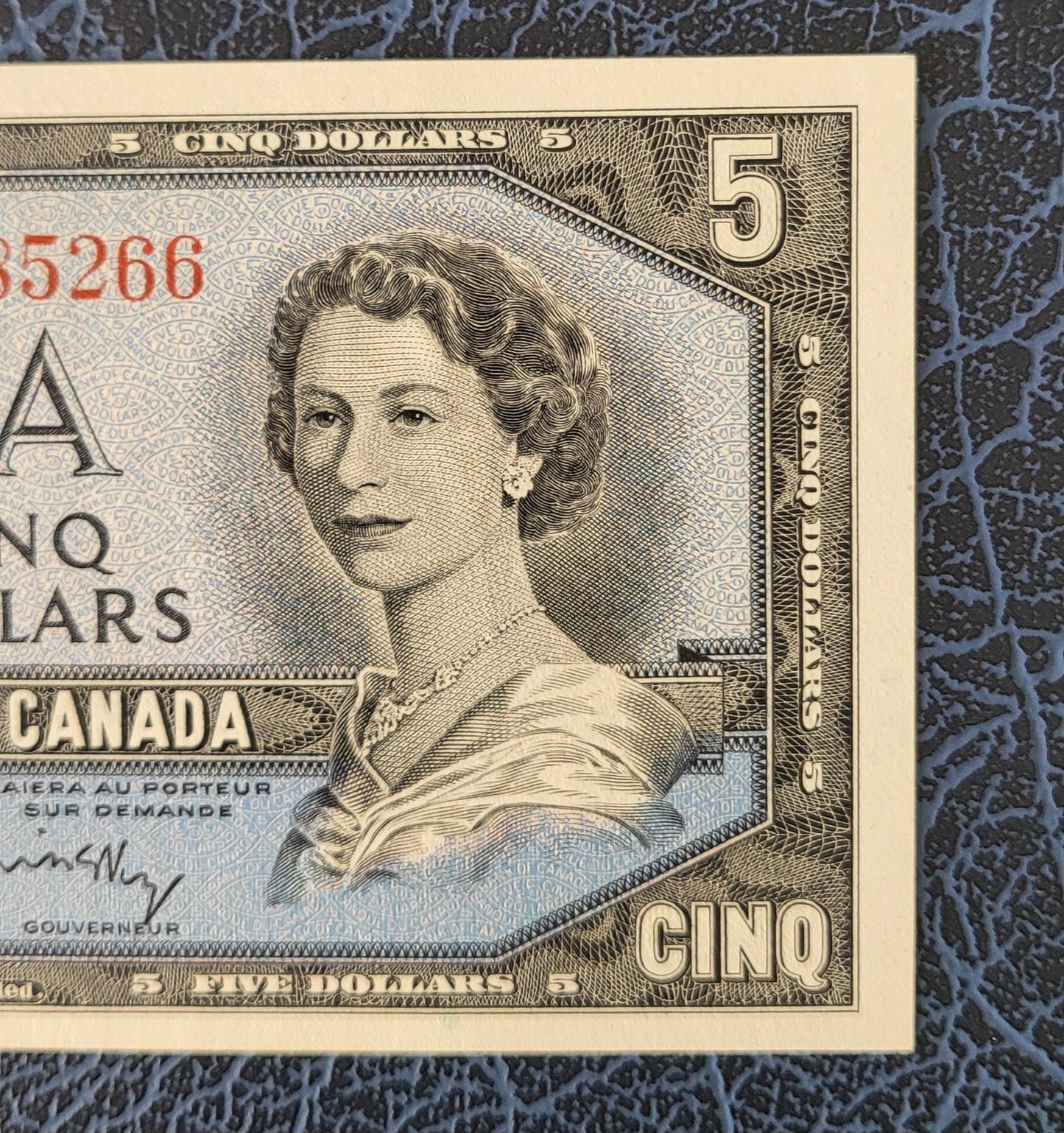 5 Dollars 1954 Canada About Uncirculated AUNC (middle Fold)