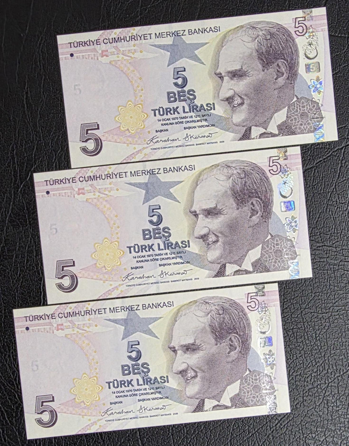 5 Lira 2023 Turkey Türkiye Uncirculated UNC (Three consecutive notes)