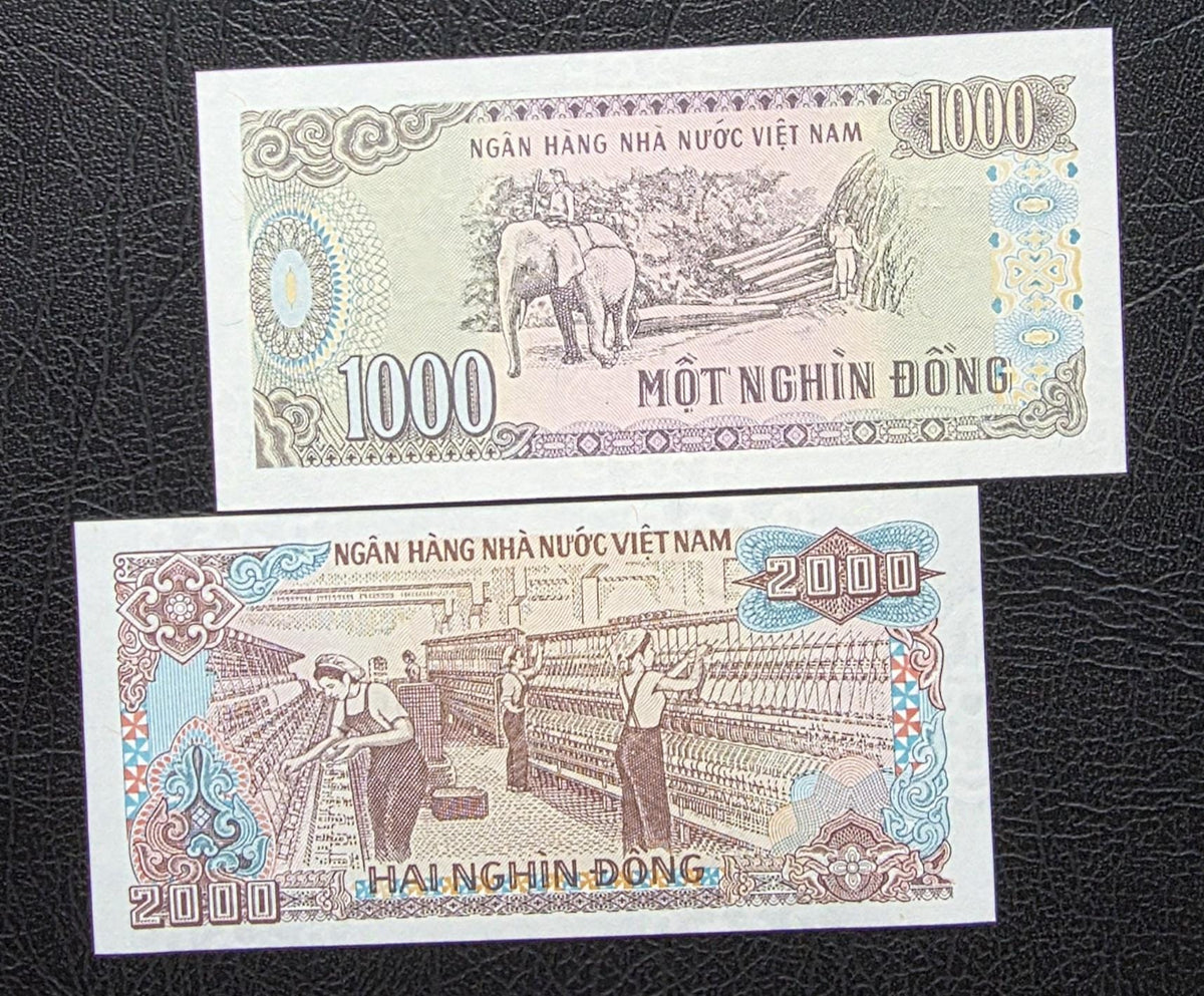 Set of 200, 500, 1000 and 2000 Dong 1980s Vietnam Uncirculated UNC (4 notes)