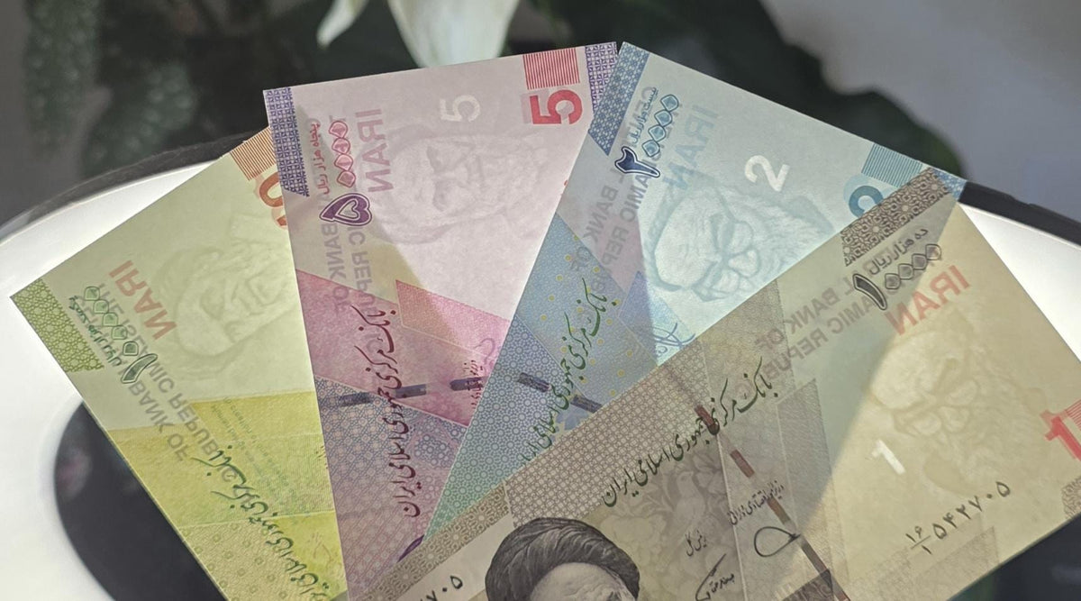 Set of 10000, 20000, 50000 and 100000 Rials 2023- 2025 New Version Gem Uncirculated UNC (four notes)