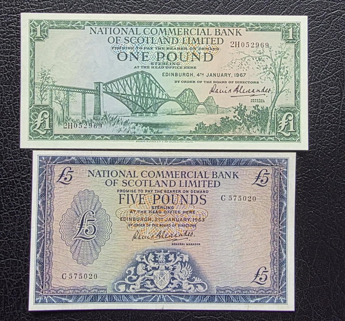 Set of 1 and 5 Pounds 1963- 1968 Scotkand About Uncirculated AUNC- Rare