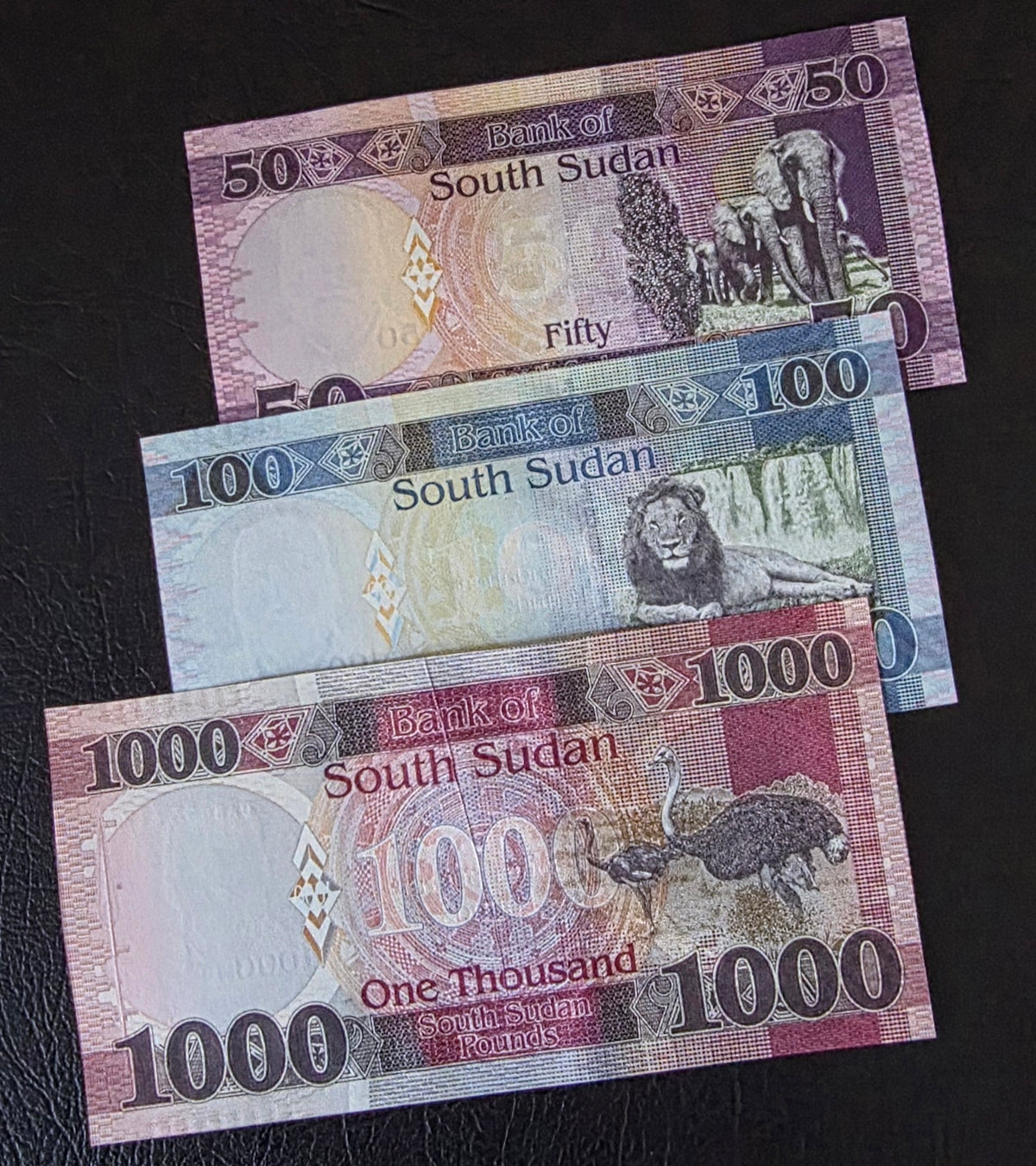 South Sudan set of 50, 100 and 1000 Pounds 2019- 2024 Gem Uncirculated UNC (3 banknotes)