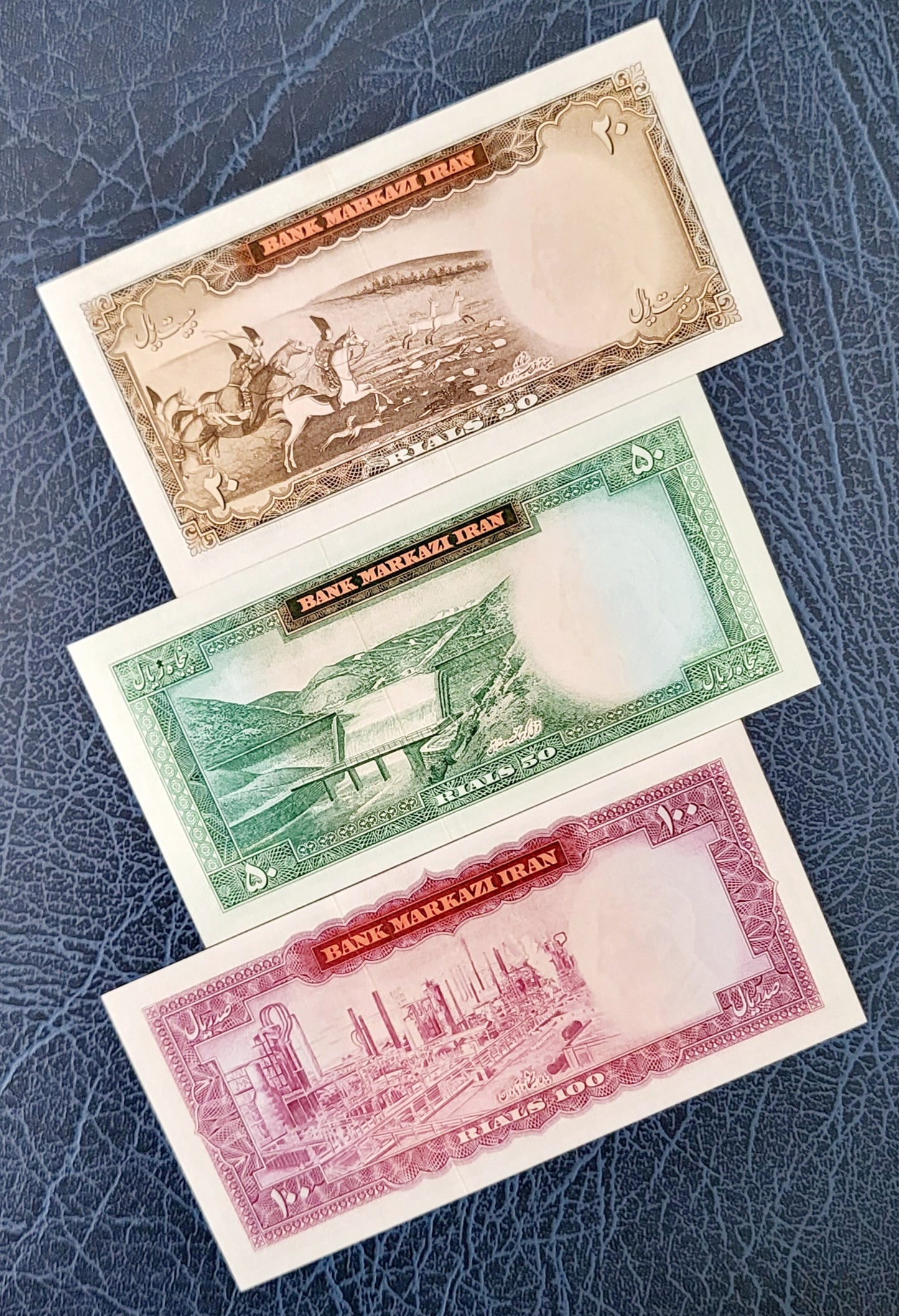 Set of 20, 50, and 100 Rials 1969 Pahlavi Shah Persian notes Uncirculated UNC Superb- Unique Gift set