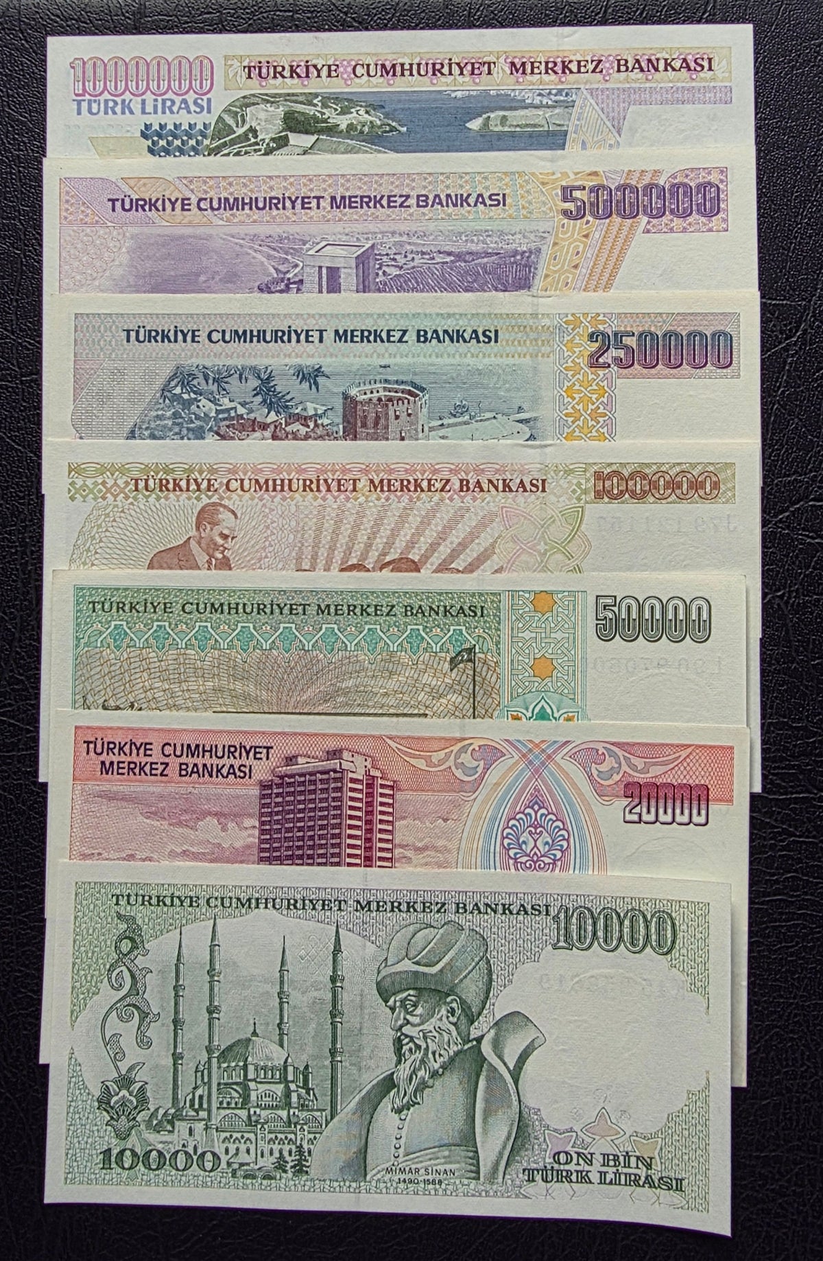 Turkey set of 10000 to one million Lira Turkey Türkiye Uncirculated UNC (Seven banknotes)
