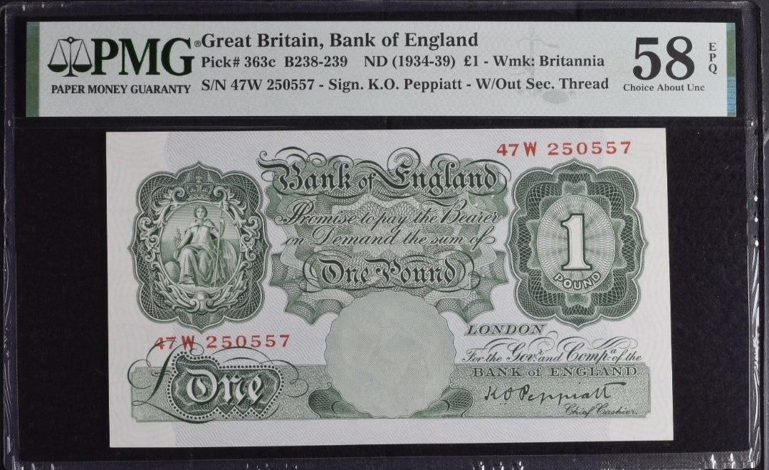 One Pound 1948-49 Great Britain 🇬🇧 Bank of England P 369a PMG 58 EPQ