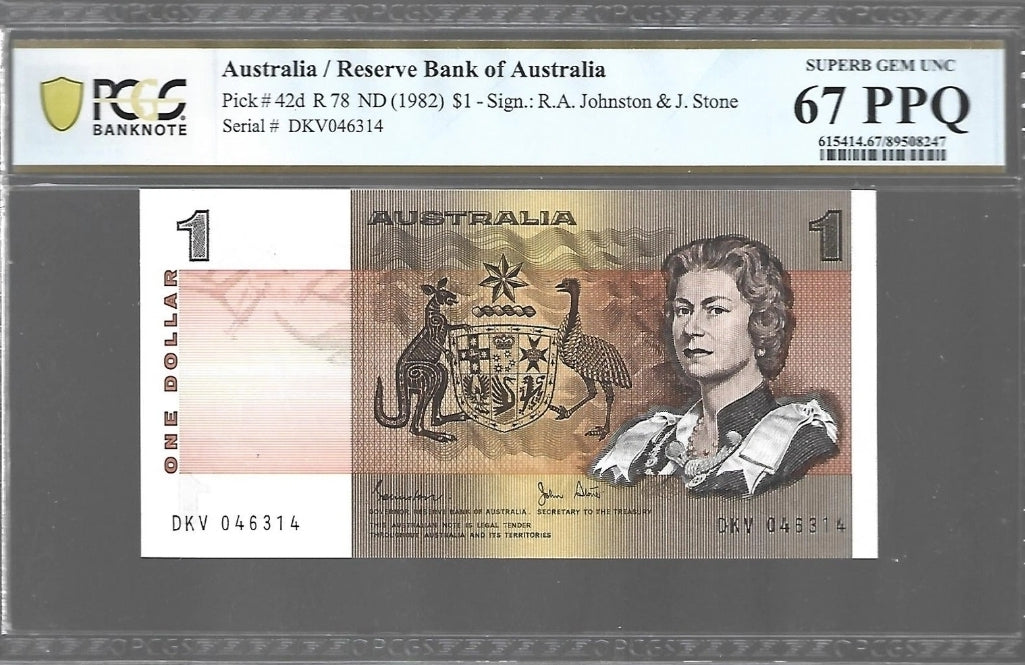 1 $ Dollar 1982 Australia Reserve Bank of Australia P 42d PCGS 67 PPQ