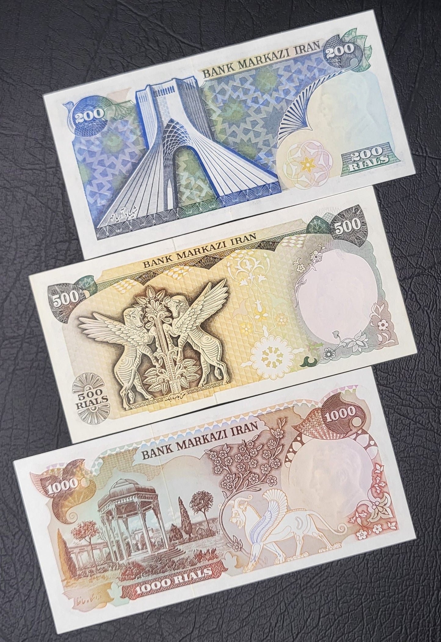 Set of 20, 50, 100, 200, 500 and 1000 Rials Pahlavi Shah Persian notes Uncirculated UNC Gem- Unique Gift set