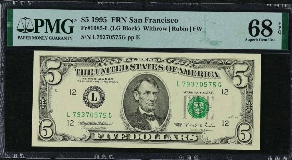 5 Dollars 1995 United States San Francisco USA PMG 68 EPQ Superb UNC Top Pop