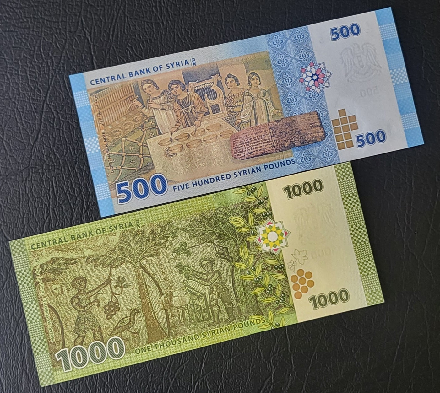 Set of 500 and 1000 Lira Syria Syrian Pounds Uncirculated UNC Gem