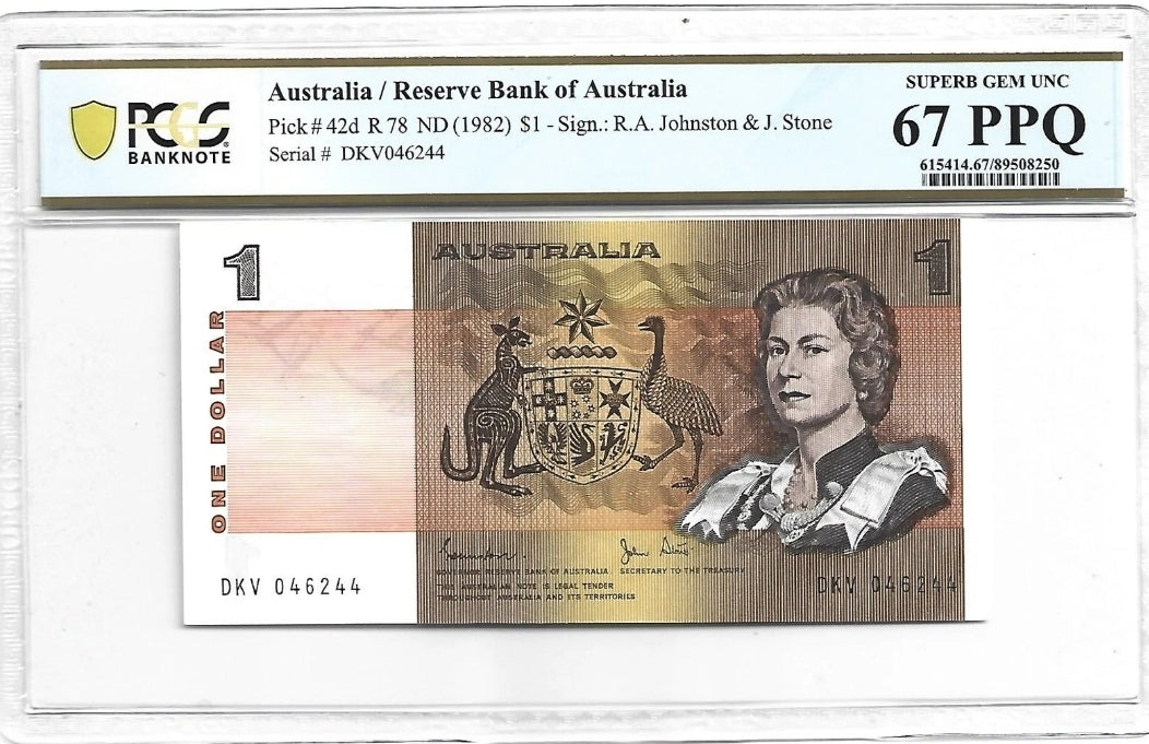 1 $ Dollar 1982 Australia Reserve Bank of Australia P 42d PCGS 67 PPQ