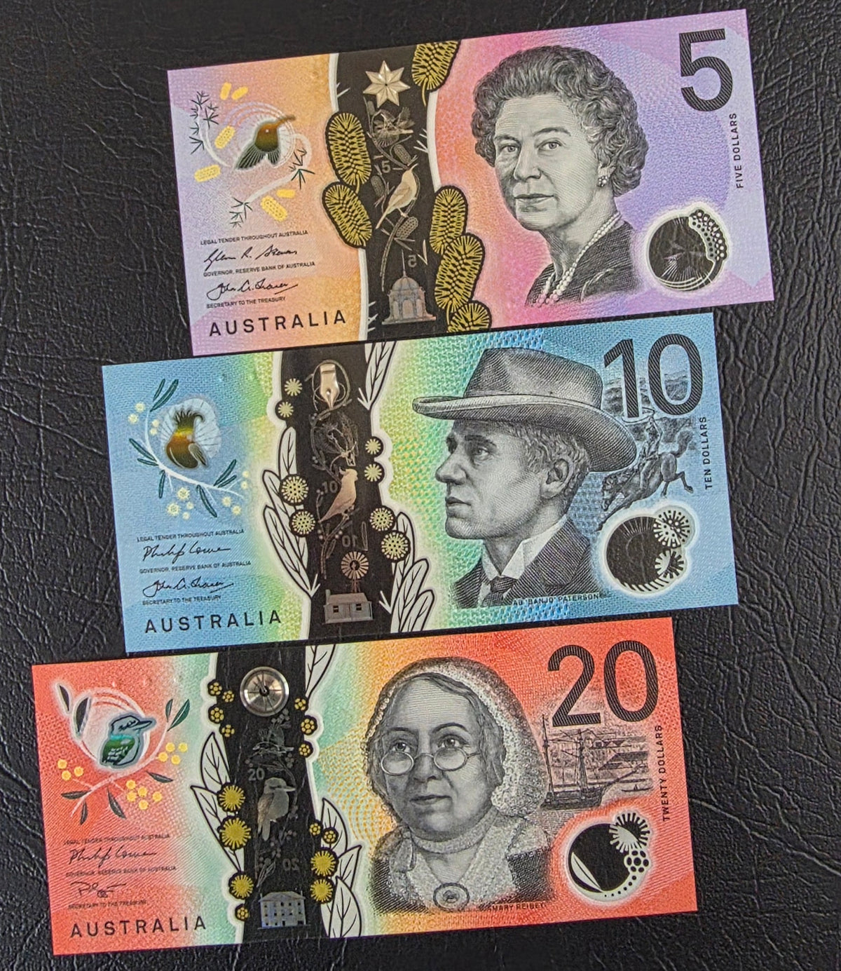 5, 10, and 20 Dollars Australia Polymer Gem Uncirculated UNC (Three notes)