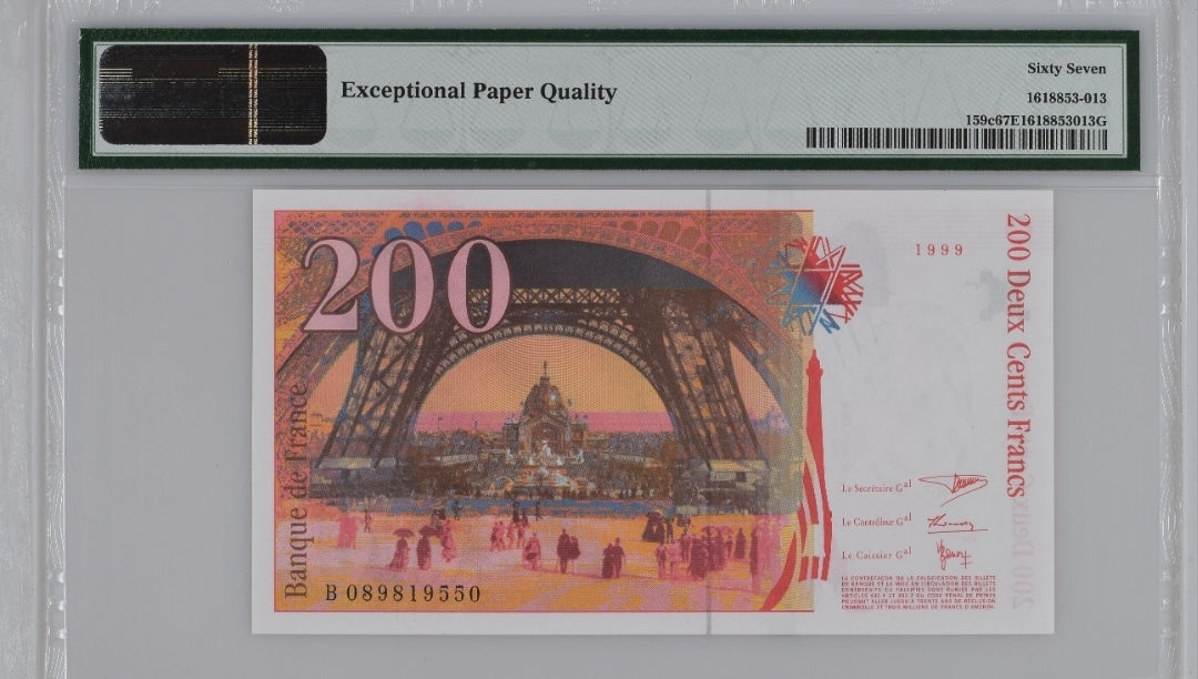 200 Francs 1999 France P 159c Eiffel Uncirculated PMG 67 EPQ