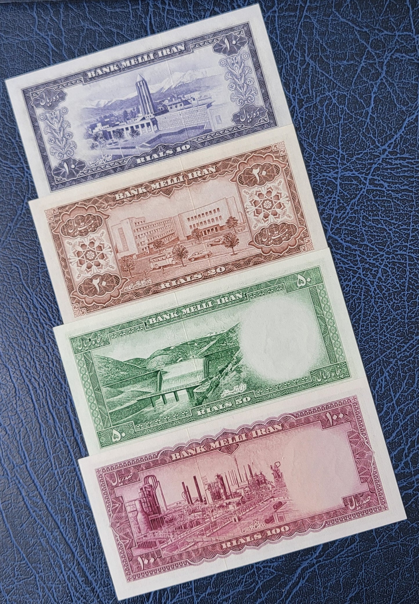 Set of 10, 20, 50 and 100 Rials 1954 (Full set) Pahlavi Persian notes (rare) Uncirculated UNC Gem P64 P65 P66 P67