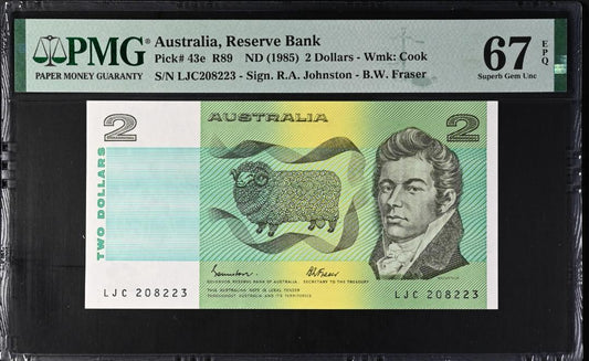 2 Dollars 1985 Australia Pick 43e PMG 67 EPQ Superb UNC