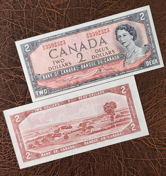 2 Two Dollars 1954 Canada Lawson Bouey BC 38d Consecutive Pair Uncirculated UNC