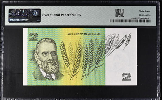 2 Dollars 1985 Australia Pick 43e PMG 67 EPQ Superb UNC