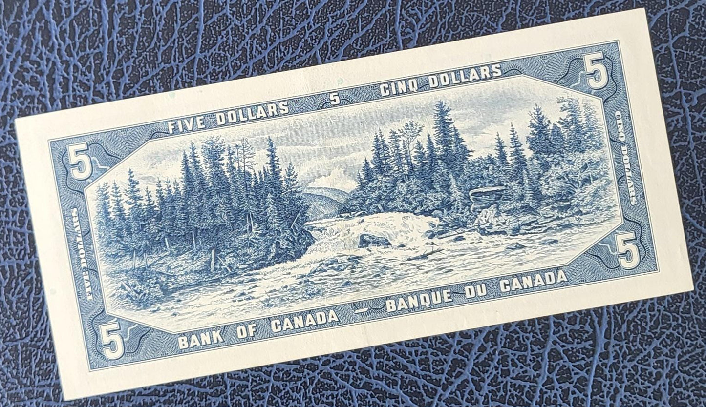 5 Dollars 1954 Canada About Uncirculated AUNC (middle Fold)