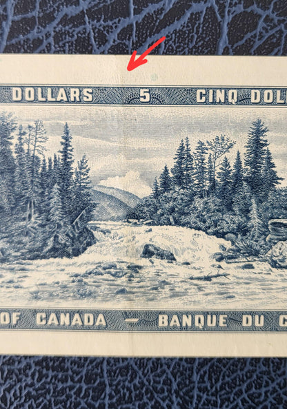 5 Dollars 1954 Canada About Uncirculated AUNC (middle Fold)