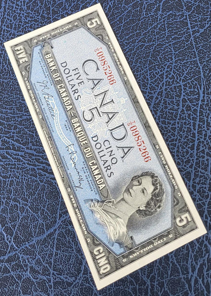 5 Dollars 1954 Canada About Uncirculated AUNC (middle Fold)