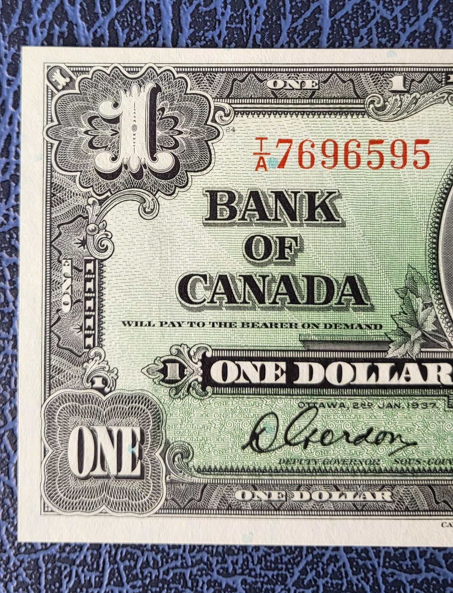 1 One Dollar 1937 Canada Uncirculated Gem UNC Gordon & Towers