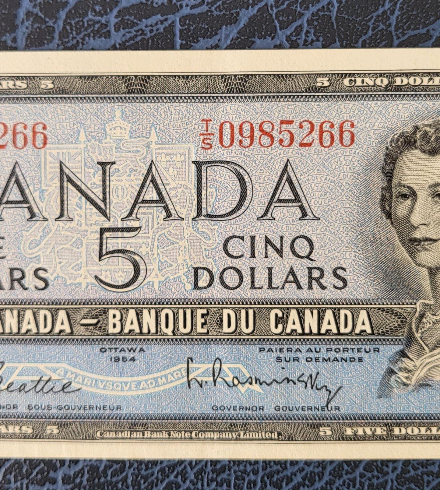 5 Dollars 1954 Canada About Uncirculated AUNC (middle Fold)