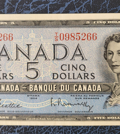 5 Dollars 1954 Canada About Uncirculated AUNC (middle Fold)