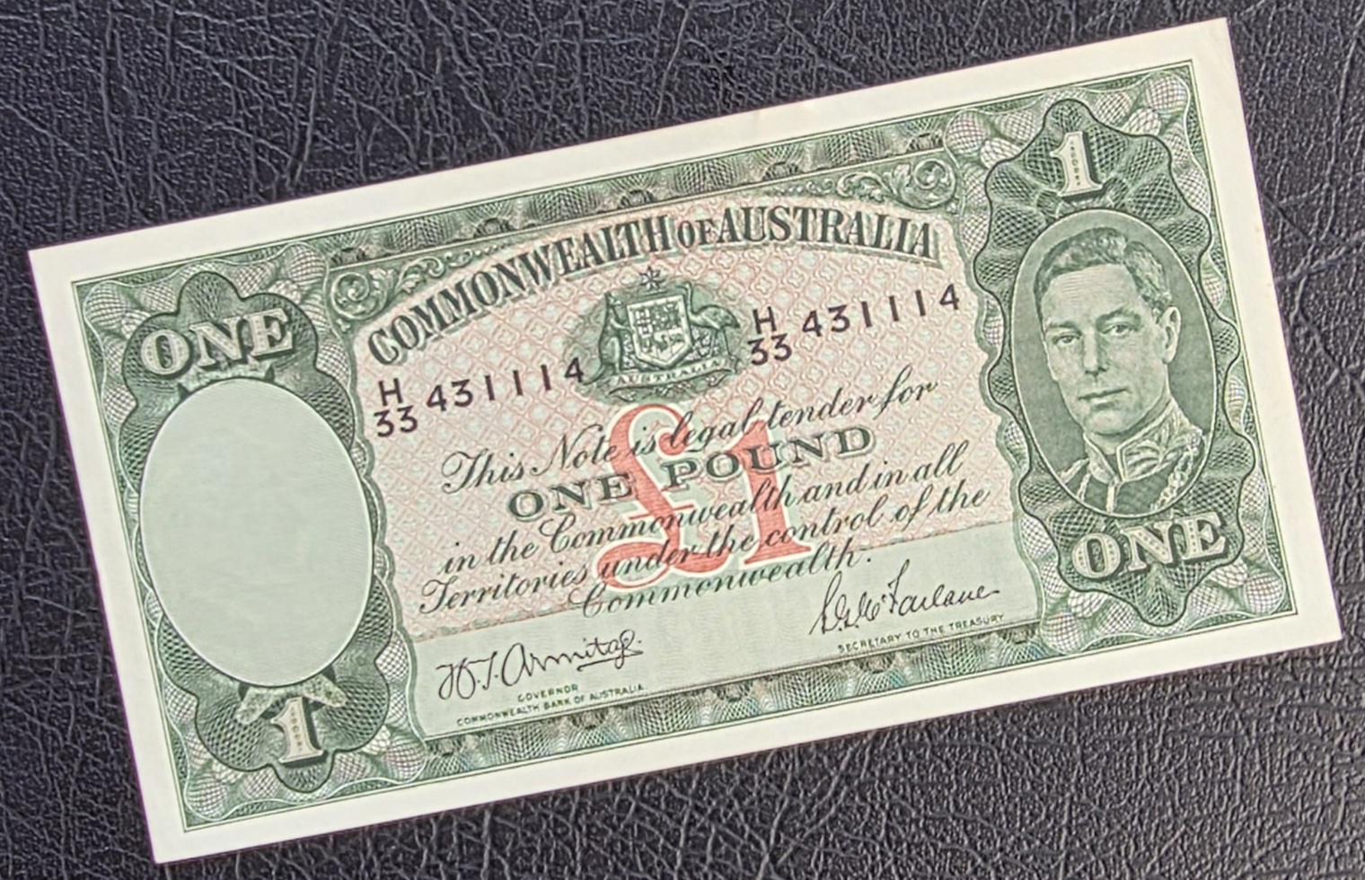 One POUND 1942 Australia Armitage McFarlane About Uncirculated AUNC