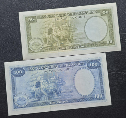 50 and 100 Escudos 1971 Portuguese Guinea Uncurculated UNC (two banknotes)