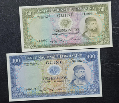 50 and 100 Escudos 1971 Portuguese Guinea Uncurculated UNC (two banknotes)
