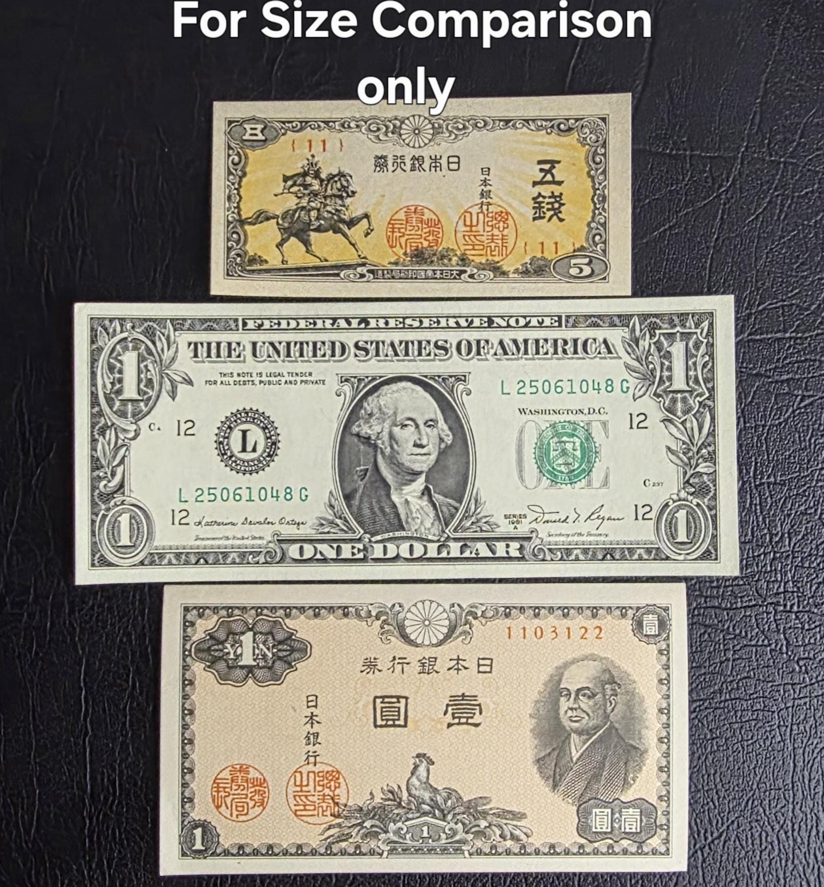 Set of 5, 10, and 50 Sen and One Yen 1942 Japan Uncirculated UNC (4 banknotes)- see the last image