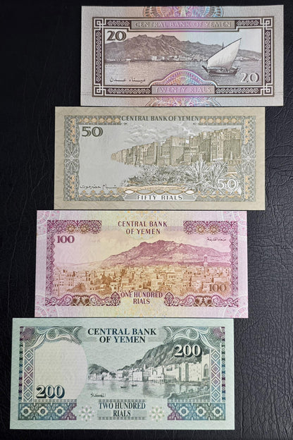 Set of 20, 50, 100 and 200 Rials 1993 Yemen Uncirculated UNC (4 notes)- see the description