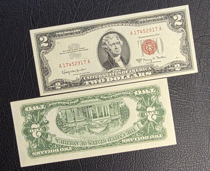 2 Two Dollars 1963 Red Seal United States of America USA Gem Uncirculated UNC (AAA block - Rare)