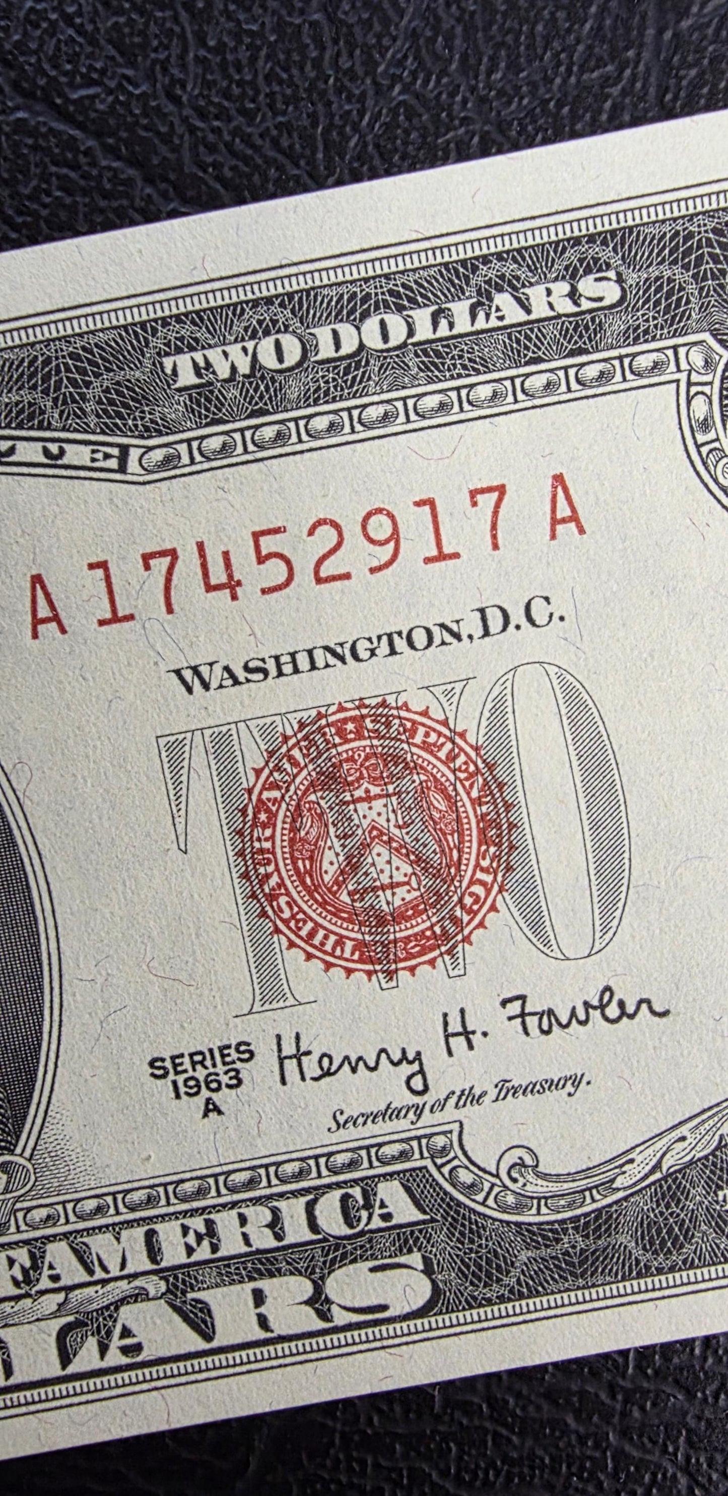 2 Two Dollars 1963 Red Seal United States of America USA Gem Uncirculated UNC (AAA block - Rare)