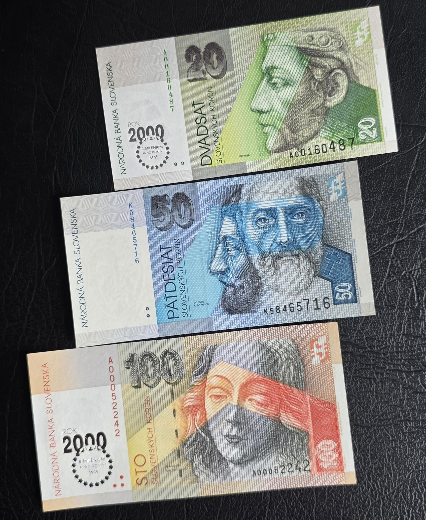 Set of 20, 50 and 100 Korun 1993- 2005 Slovakia Uncirculated UNC (three notes) low number