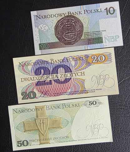 Set of 10, 20, 50, 100 and 10000 Zlotych 1976- 2016 Poland Uncirculated UNC (five notes)