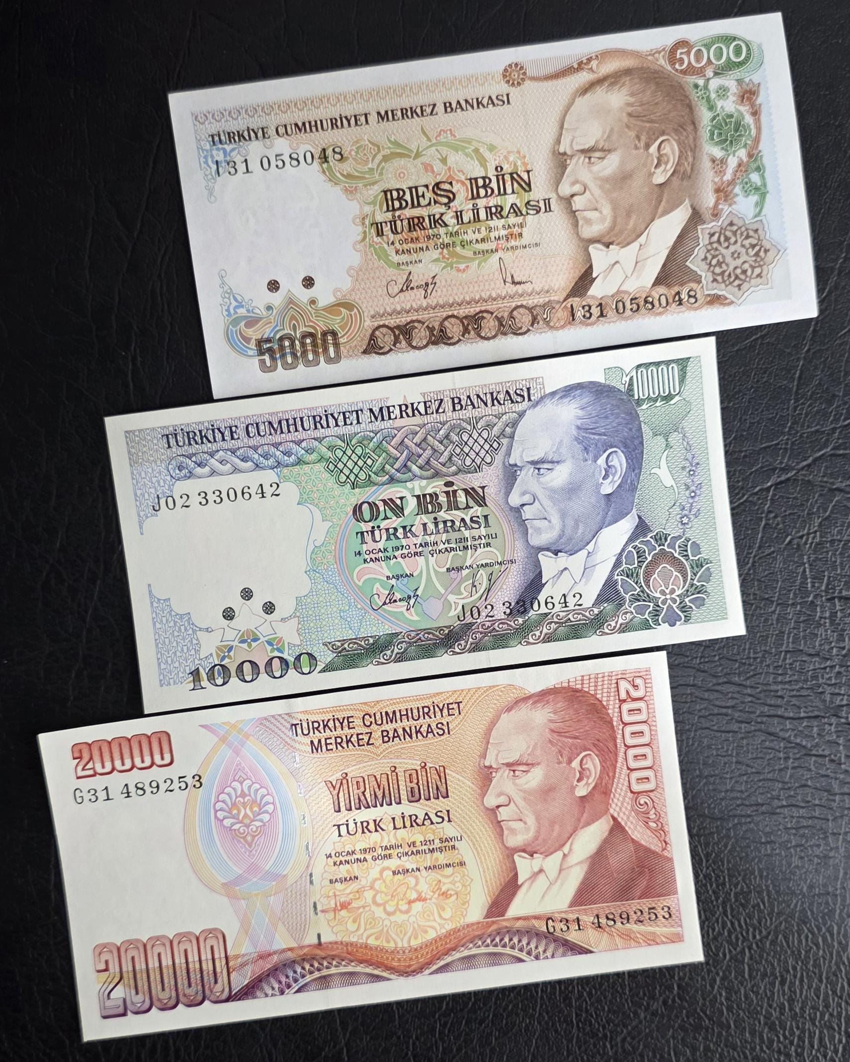 Set of 10 to 1,000,000 Lira Turkey Türkiye Uncirculated UNC (12 banknotes)- see the description