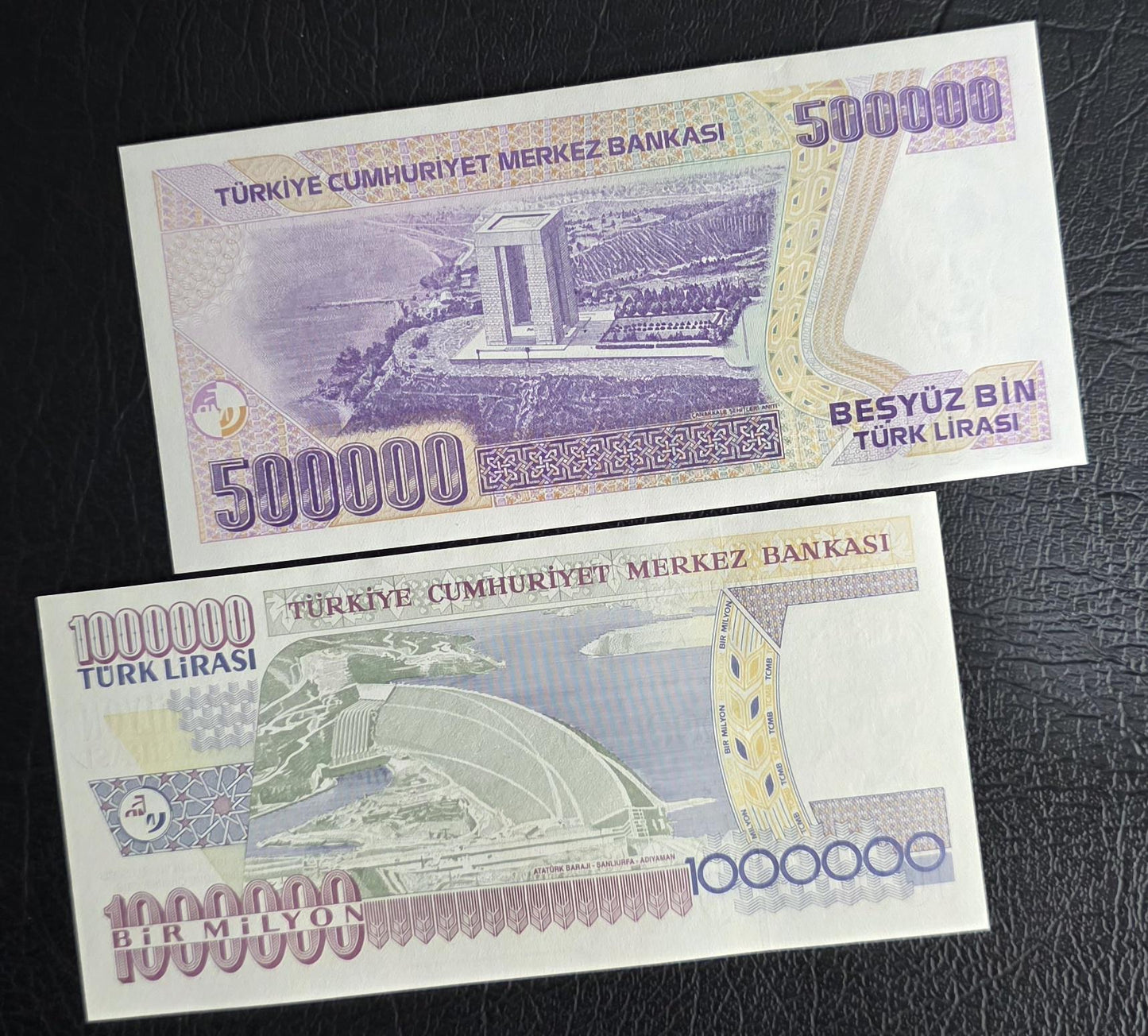 Set of 10 to 1,000,000 Lira Turkey Türkiye Uncirculated UNC (12 banknotes)- see the description