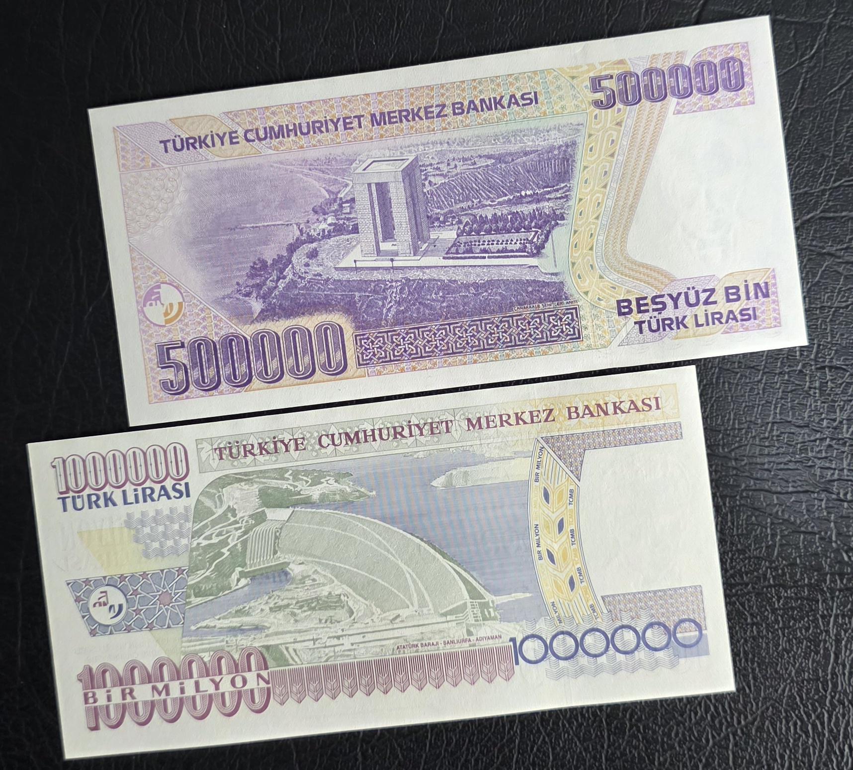 Set of 10 to 1,000,000 Lira Turkey Türkiye Uncirculated UNC (12 banknotes)- see the description