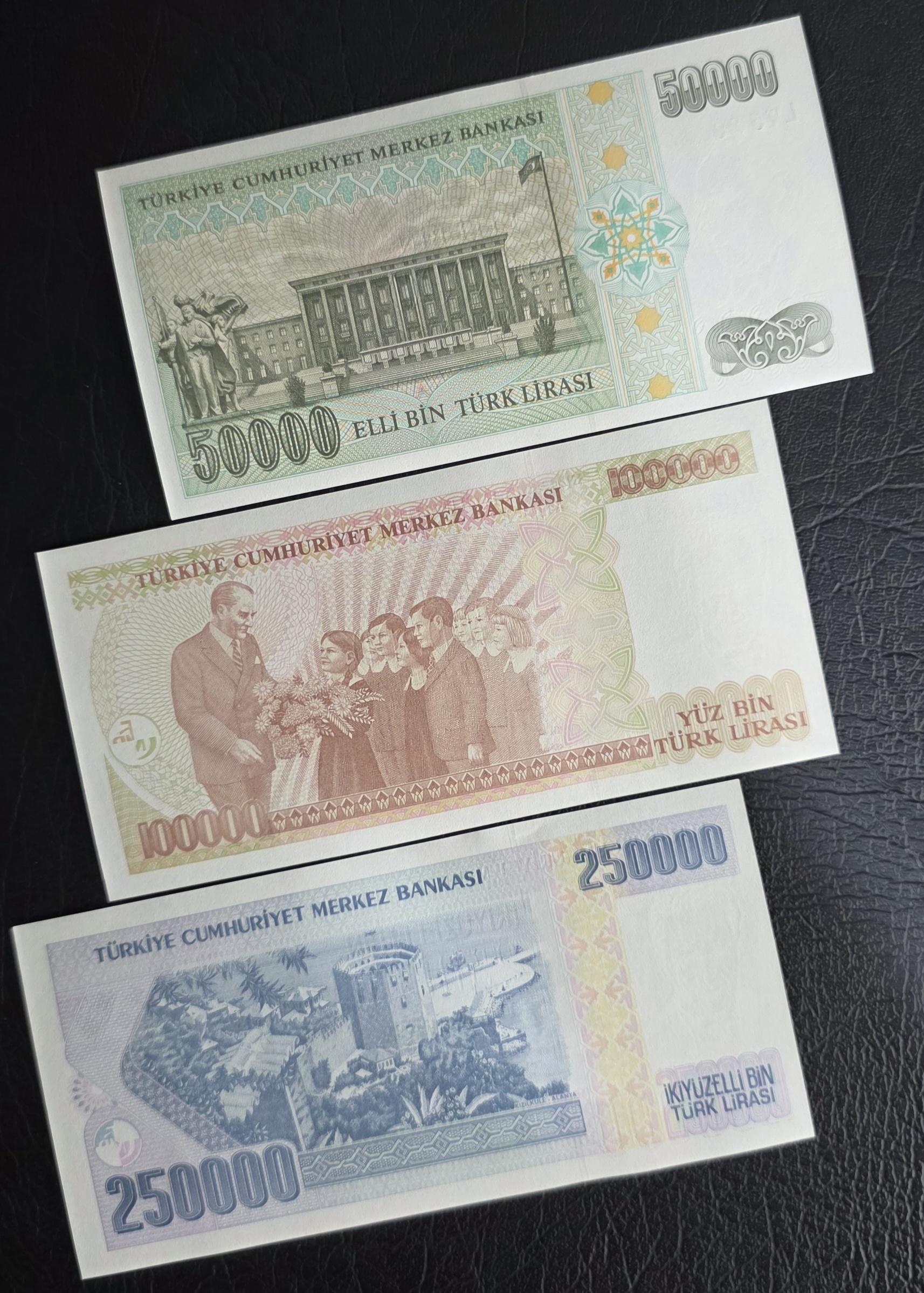 Set of 10 to 1,000,000 Lira Turkey Türkiye Uncirculated UNC (12 banknotes)- see the description