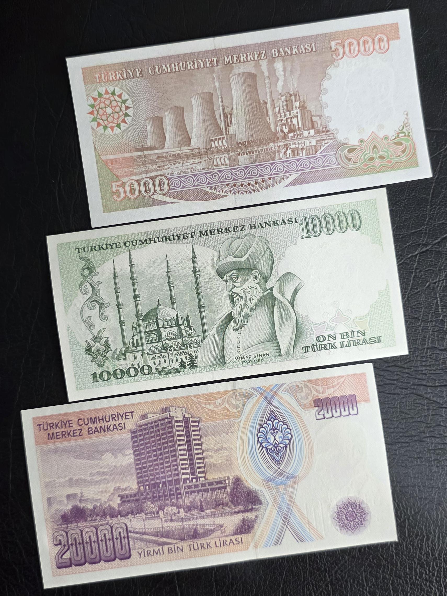 Set of 10 to 1,000,000 Lira Turkey Türkiye Uncirculated UNC (12 banknotes)- see the description