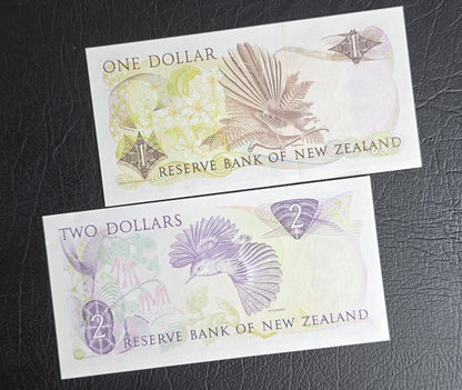 Set of 1 and 2 Dollars 1981- 1992 Newzealand Uncirculated UNC (2 notes)