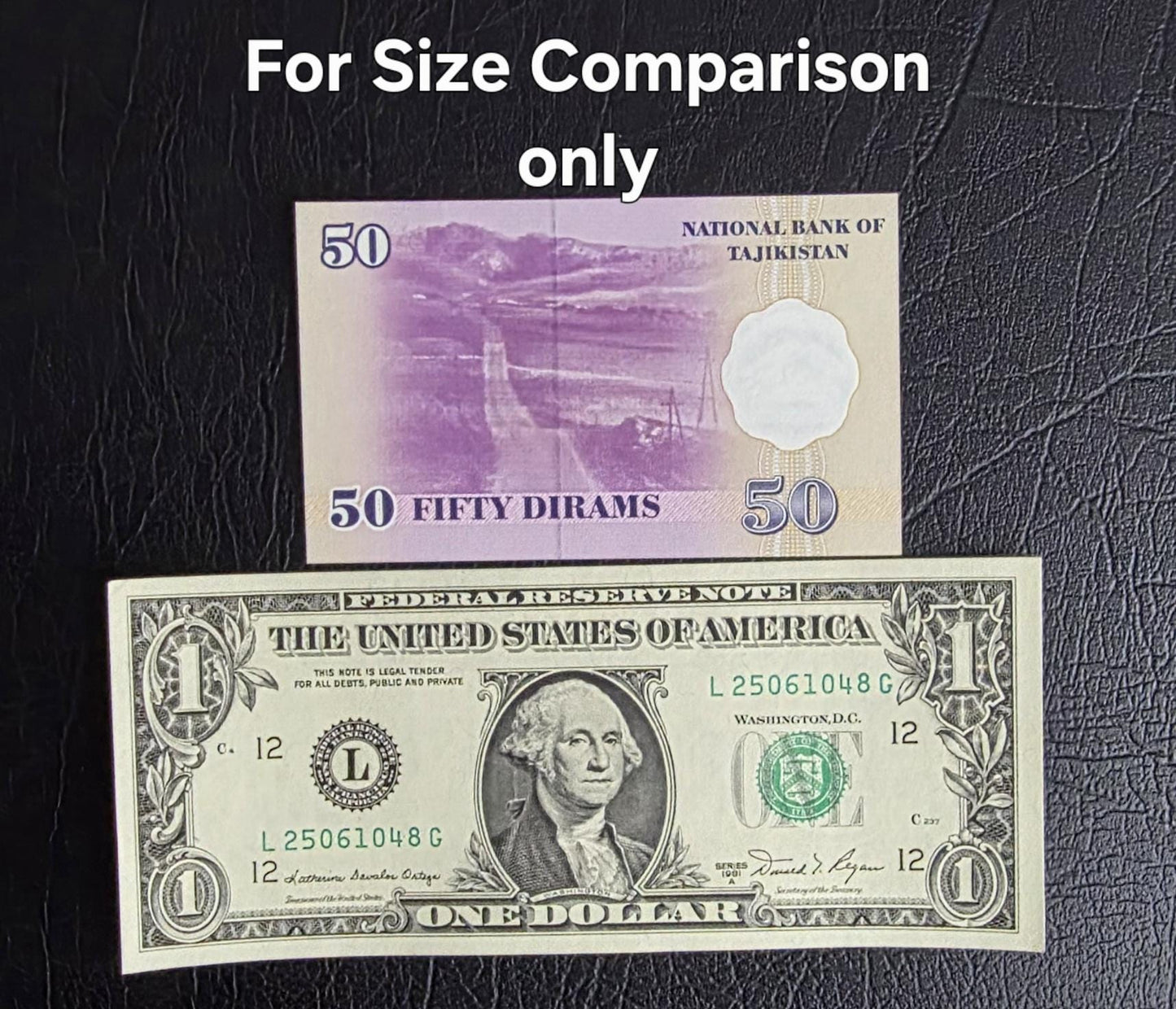 Set of 1, 5, 20 and 50 Diram 1990s Tajikistan Uncirculated UNC (4 notes)- see the last image