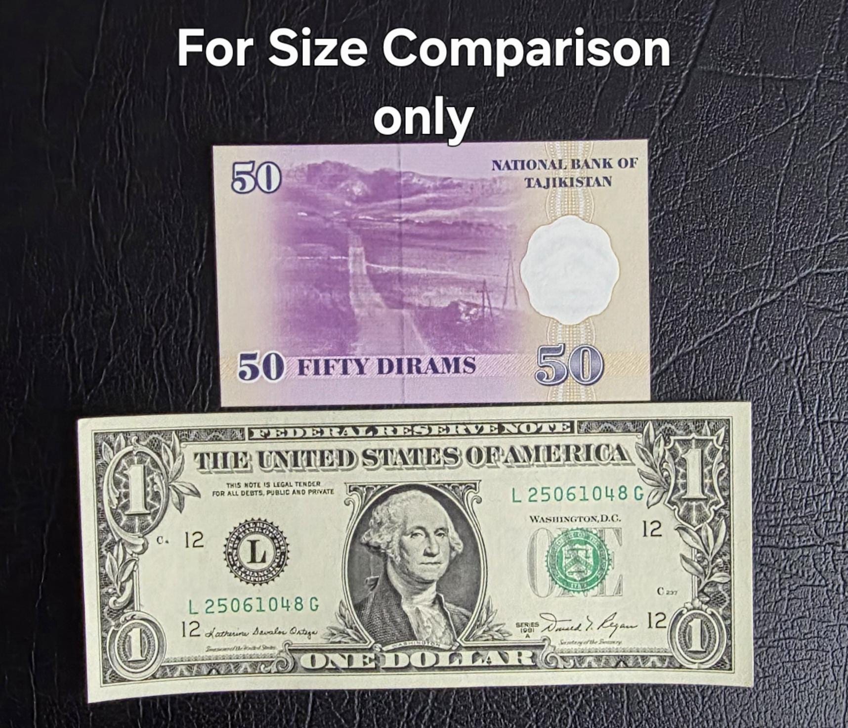 Set of 1, 5, 20 and 50 Diram 1990s Tajikistan Uncirculated UNC (4 notes)- see the last image