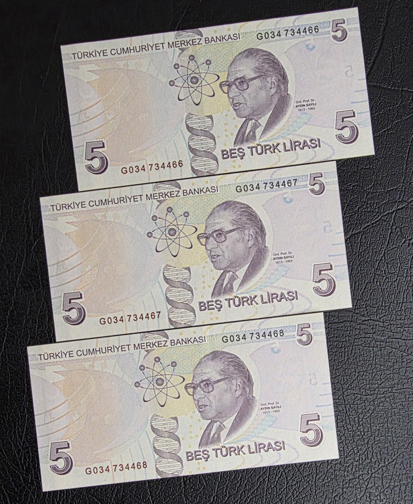 5 Lira 2023 Turkey Türkiye Uncirculated UNC (Three consecutive notes)