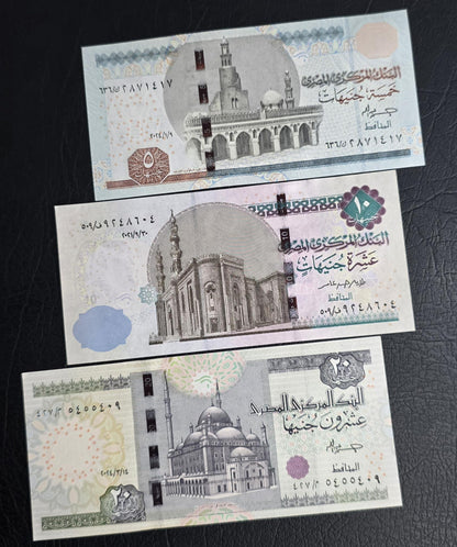 Set of 5, 10, and 20 Pounds 2017 Egypt Uncirculated UNC (3 notes)