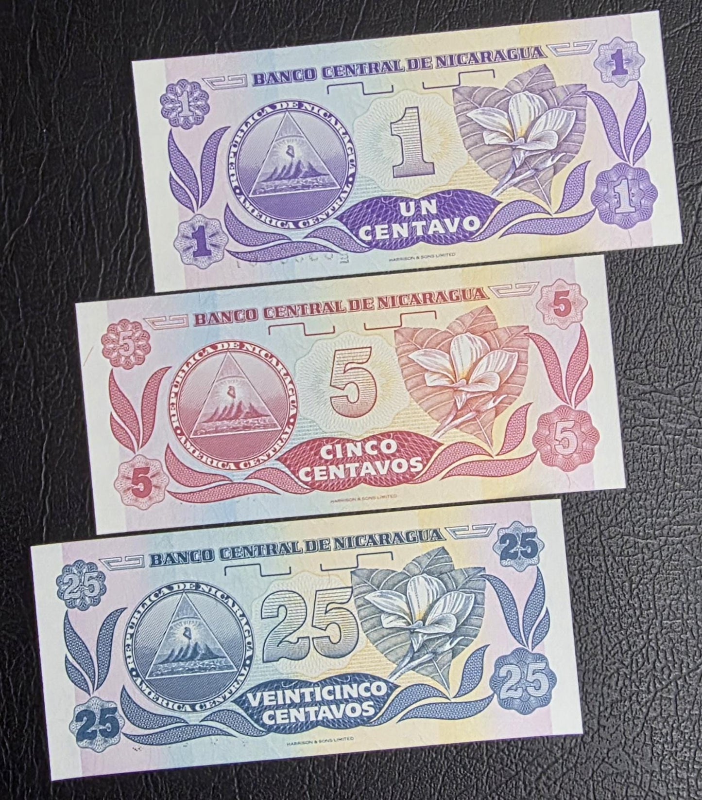Set of 1, 2, 25 Centavo(s) 1991 Nicaragua Uncirculated UNC (3 notes) Small size