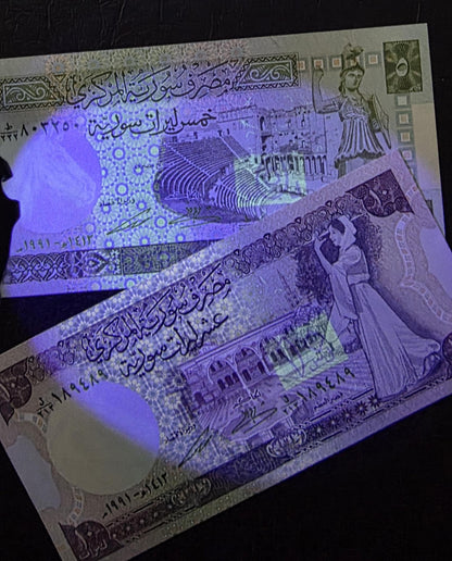 Set of 5 and 10 Lira Syria 1990s Syrian Pounds Gem Uncirculated UNC (2 banknotes)